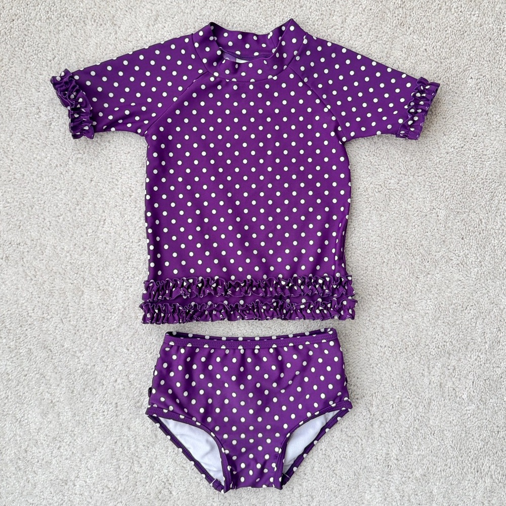 Ruffle Butts Purple Polka Dot Rashguard Set
